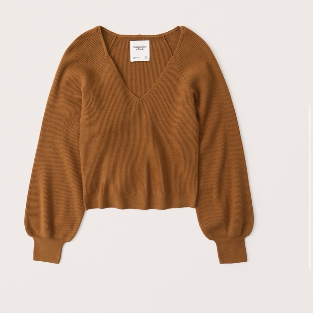 Abercrombie and Fitch Ribbed Knit Orange Spice Cozy Puff Sleeve Fall Sweater